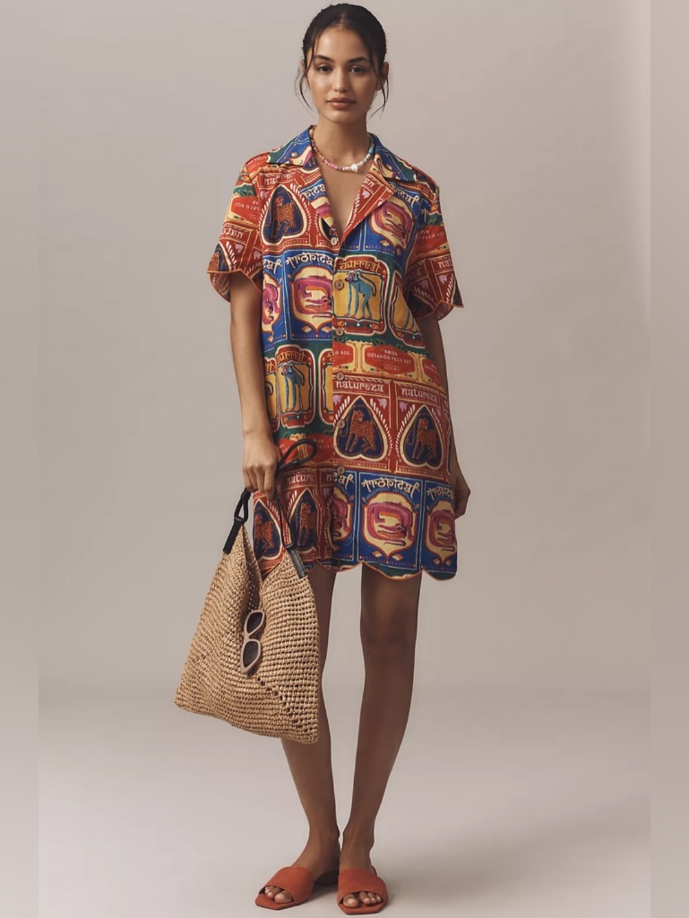 Farm Rio x Anthropologie Scalloped Shirt Dress M